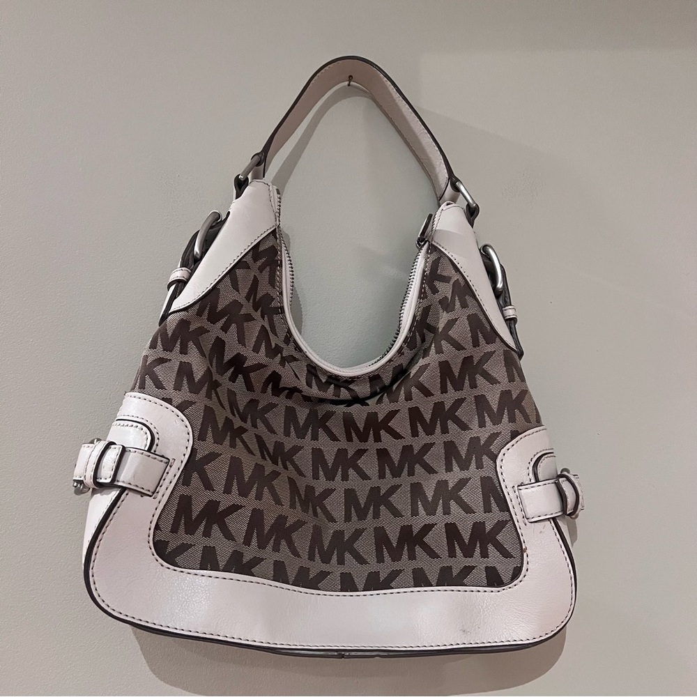 Michael Kors Saddle White with Brown MK Logo Purse